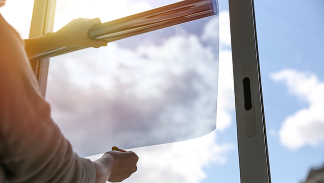 Sky view through tinted glass