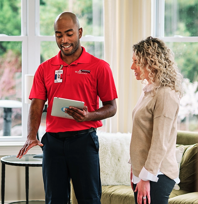 Glass Doctor professional with customer.