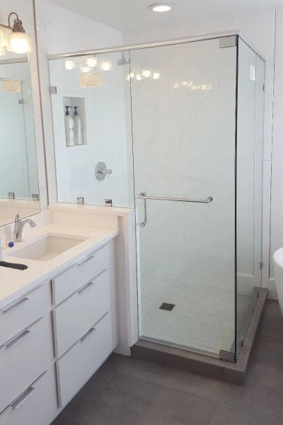 Frameless Swing Door With In Line Side Panel And Return